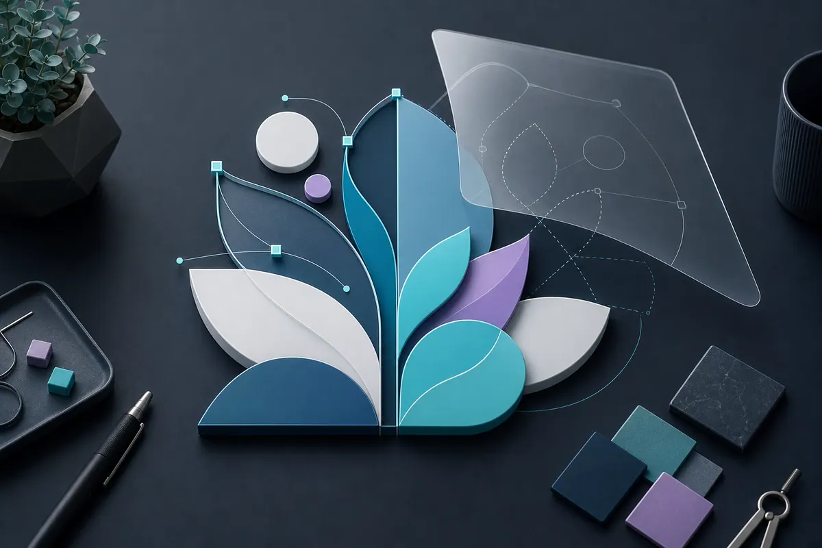 Abstract vector artwork assembled from paths and editable control nodes